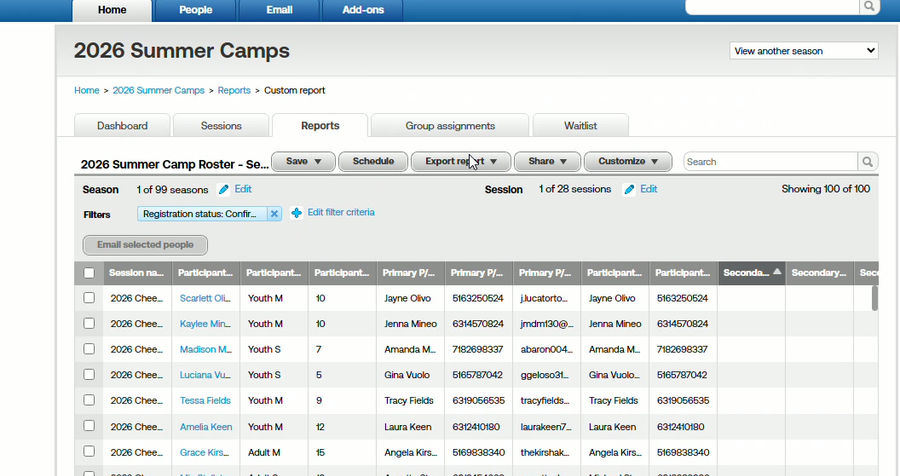 Active Network Camp Rosters